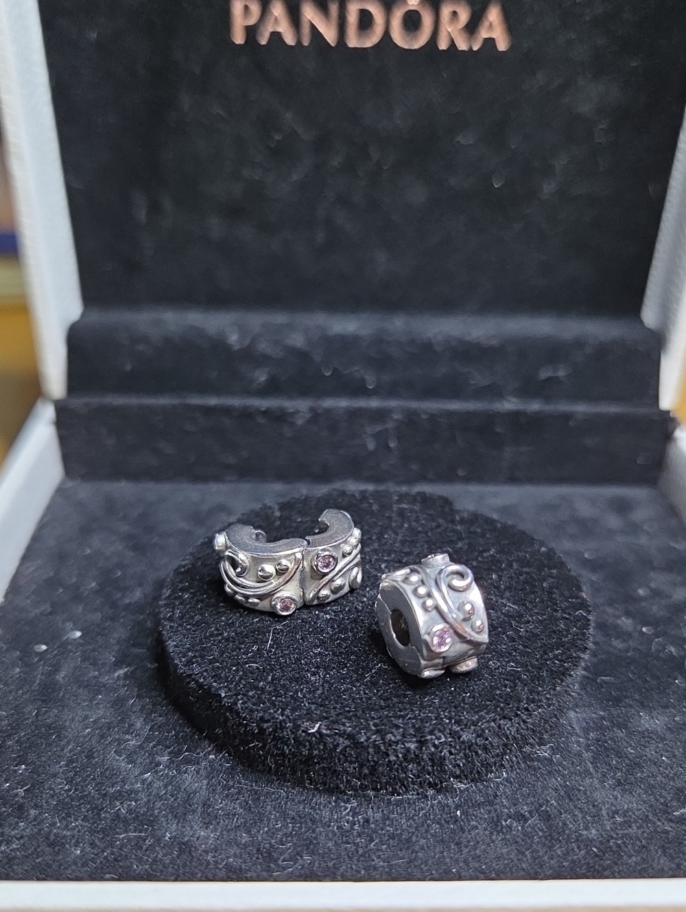 x2 Retired Pandora "Tendril" Swirl Sterling Silver Clip Charms 790380PCZ